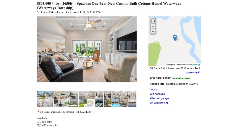 Example of a Craigslist listing that has good photos of the home